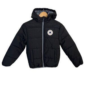 Converse Boys' Wordmark Quilted Jacket Black, Size S, 8-10 YRS